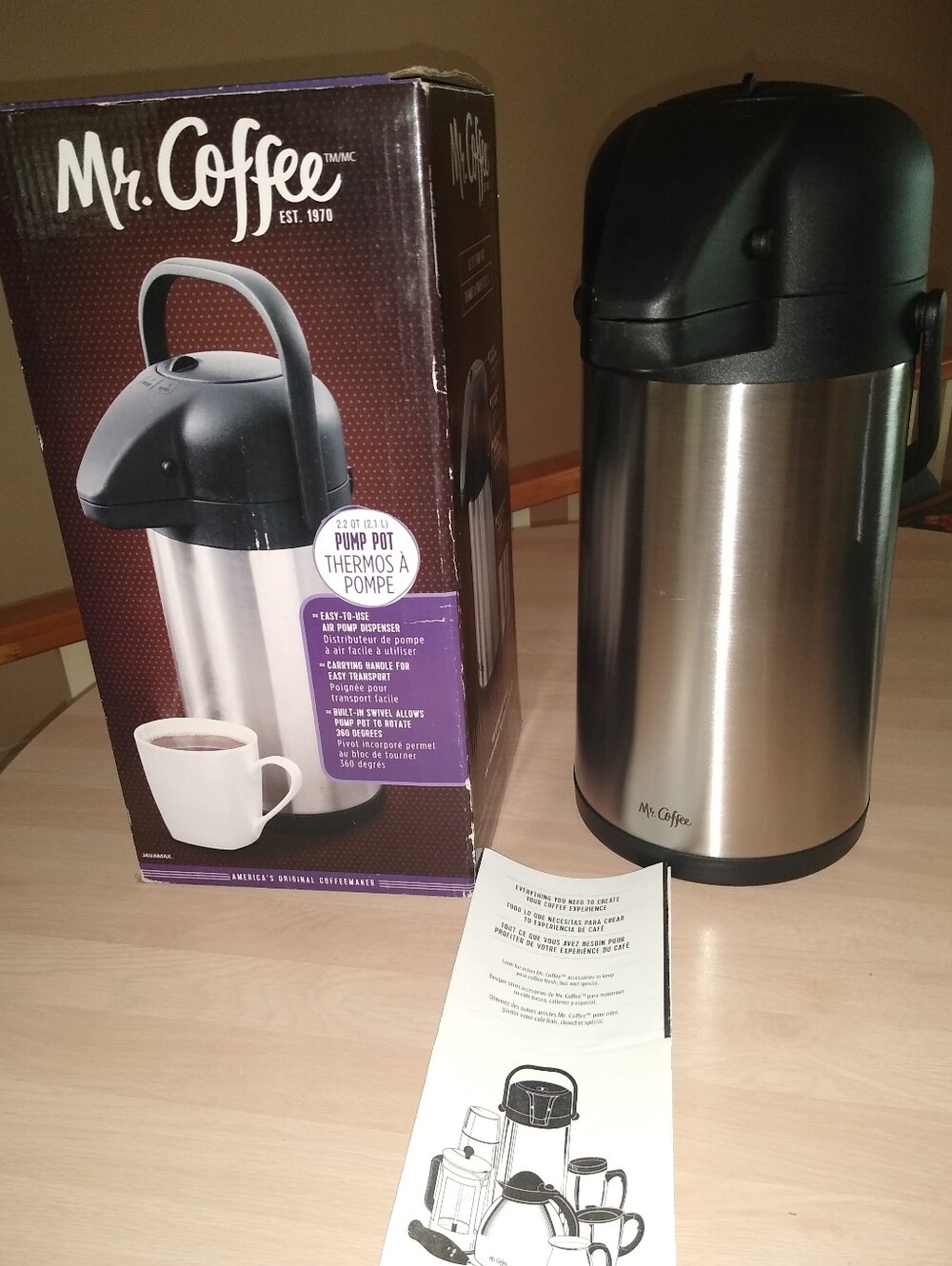 MR. COFFEE 2.2 QUART PUMP POT AIR DISPENSER *NEW